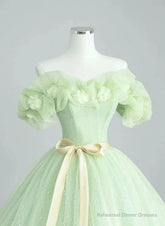Cute Green Tulle Ball Gown Sweetheart Party Dress, Green Shiny Tulle Prom Dress